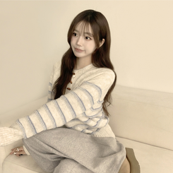 ラウンドデイリーストライプカーディガン IVORY