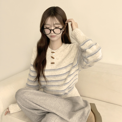 ラウンドデイリーストライプカーディガン IVORY