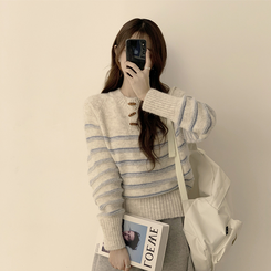 ラウンドデイリーストライプカーディガン IVORY