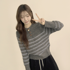 ラウンドデイリーストライプカーディガン GREY