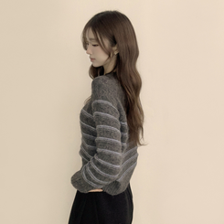 ラウンドデイリーストライプカーディガン GREY