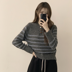 ラウンドデイリーストライプカーディガン GREY