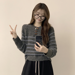 ラウンドデイリーストライプカーディガン GREY