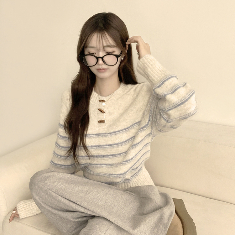 ラウンドデイリーストライプカーディガン IVORY