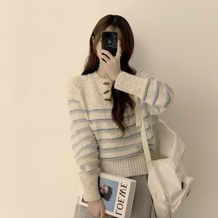 ラウンドデイリーストライプカーディガン IVORY