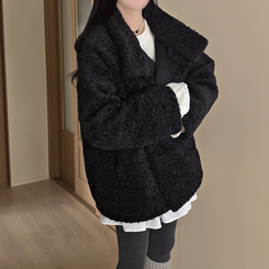 ウールハイネックフリースムスタンジャケット BLACK