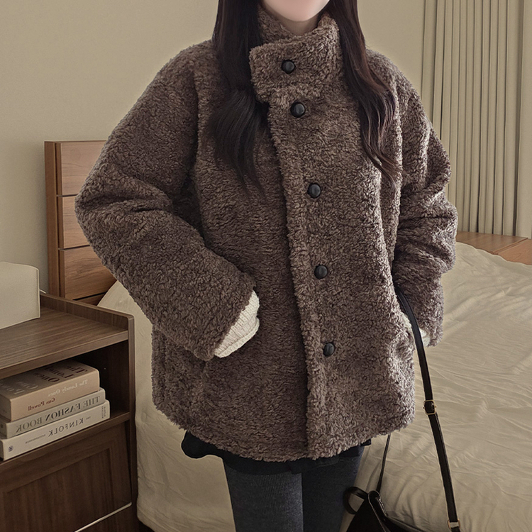 ウールハイネックフリースムスタンジャケット BROWN