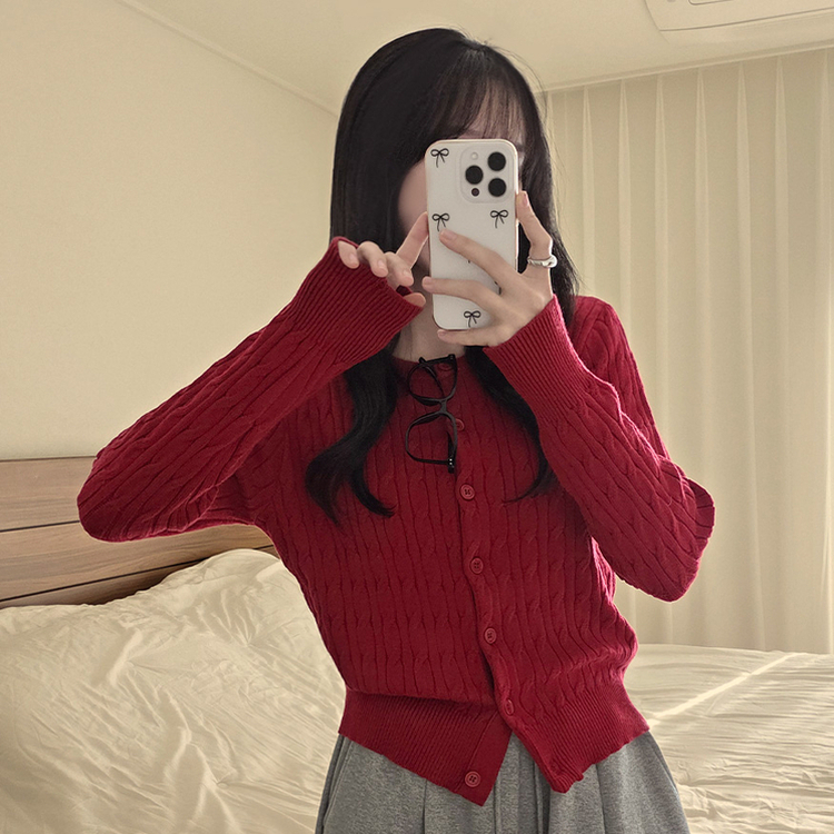 厚手スリムニットカーディガン(6color) RED