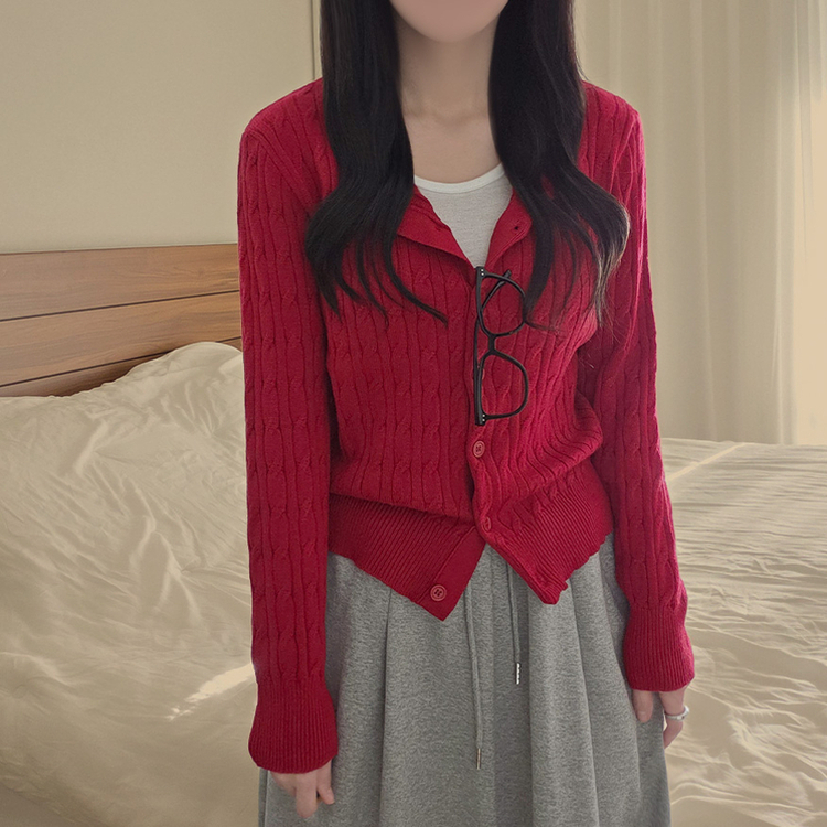 厚手スリムニットカーディガン(6color) RED