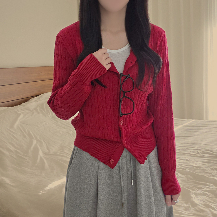 厚手スリムニットカーディガン(6color) RED