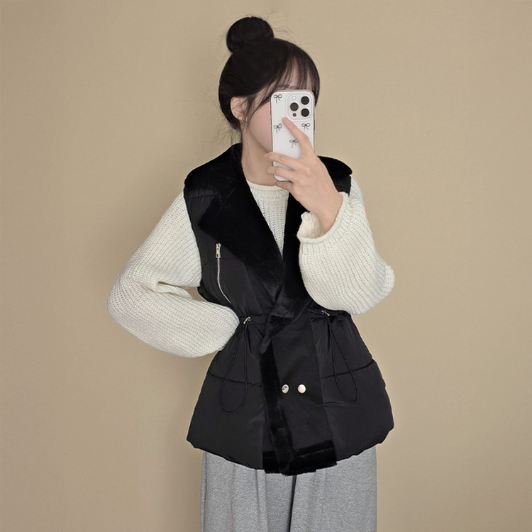 ファーダブルストリングハーフダウンベスト BLACK