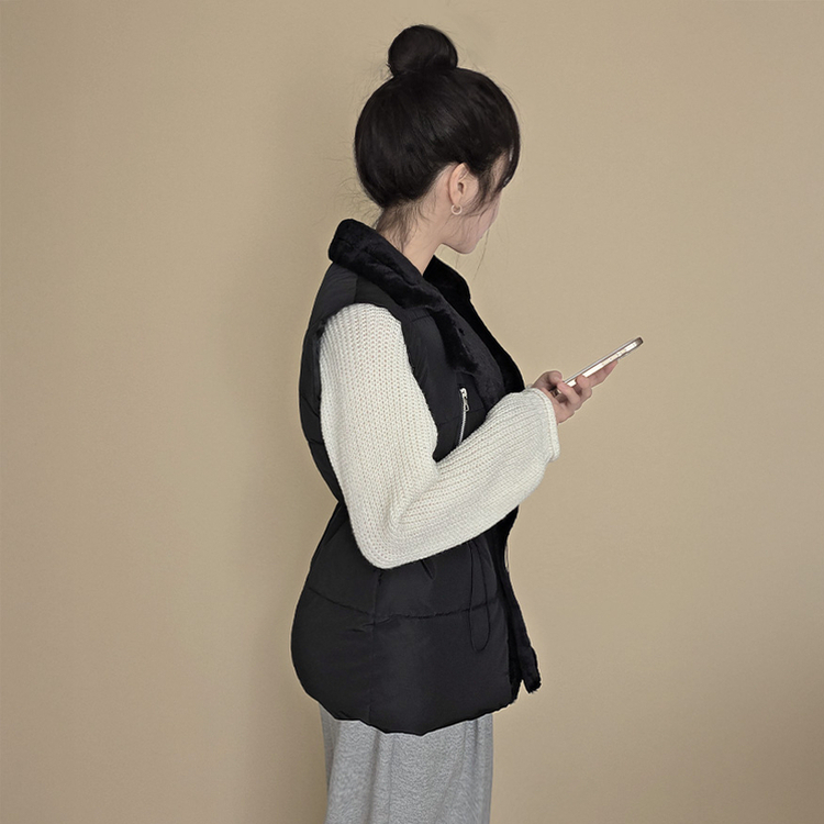 ファーダブルストリングハーフダウンベスト BLACK