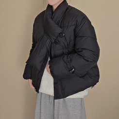 ストリングポケットショートダウンジャンパー BLACK