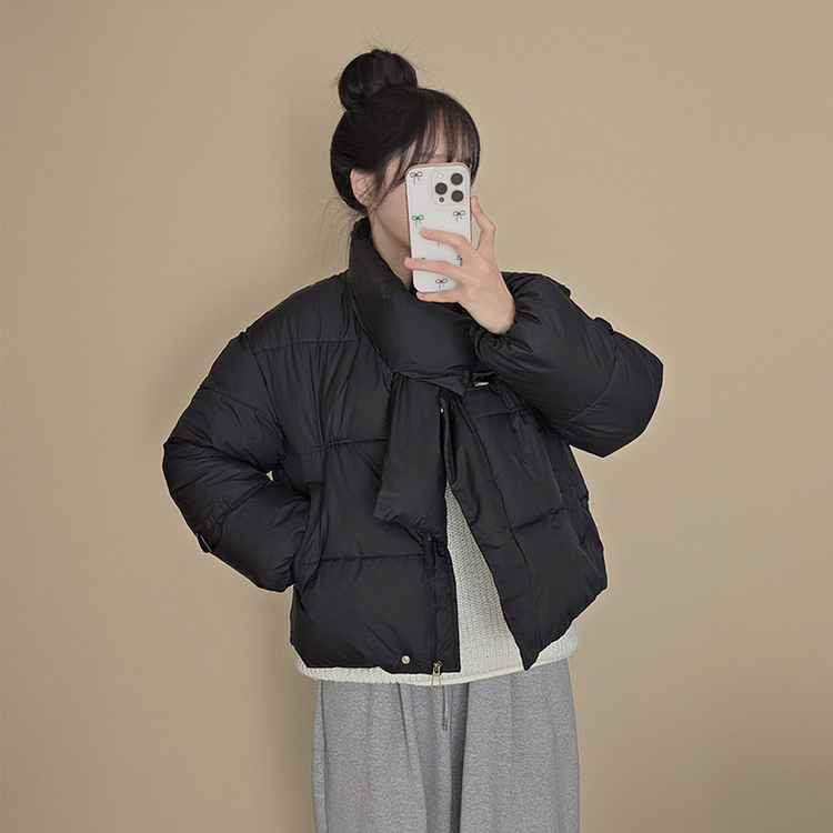 ストリングポケットショートダウンジャンパー BLACK