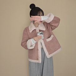 ボタンファーハーフムスタンジャケット PINK