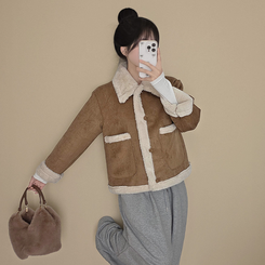 ボタンファーハーフムスタンジャケット BROWN