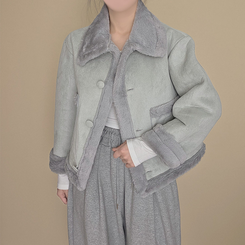 ボタンファーハーフムスタンジャケット BLUE