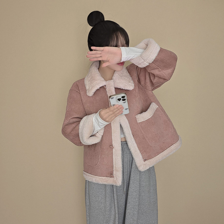 ボタンファーハーフムスタンジャケット PINK