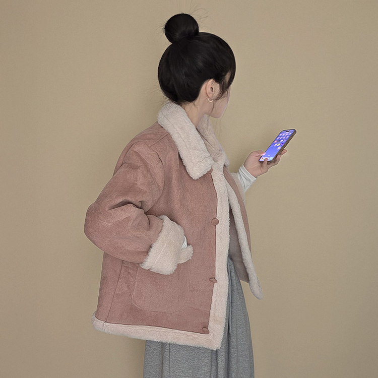 ボタンファーハーフムスタンジャケット PINK