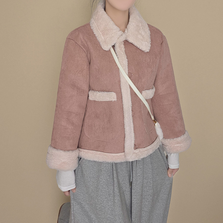 ボタンファーハーフムスタンジャケット PINK