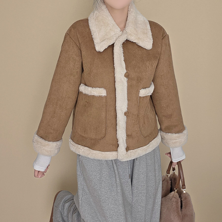 ボタンファーハーフムスタンジャケット BROWN