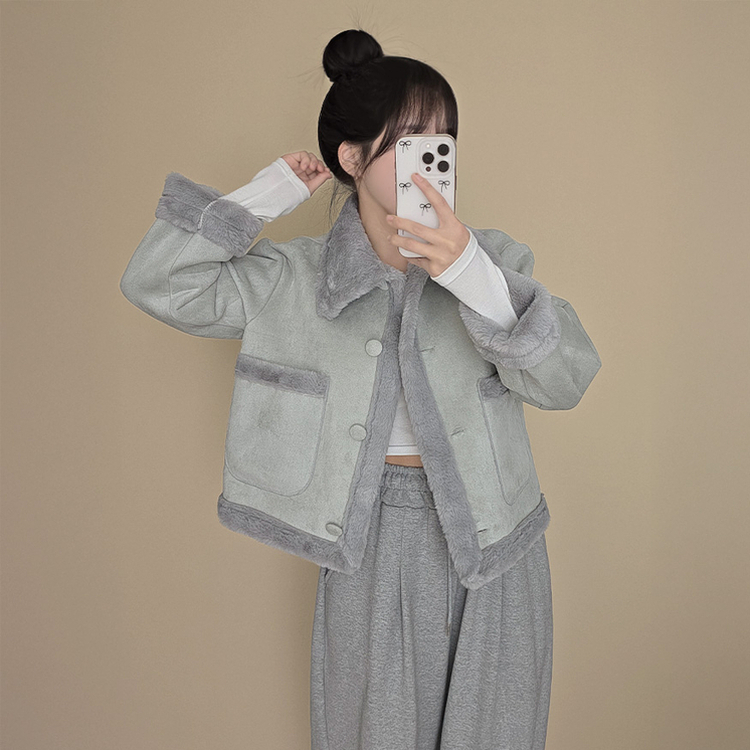 ボタンファーハーフムスタンジャケット BLUE