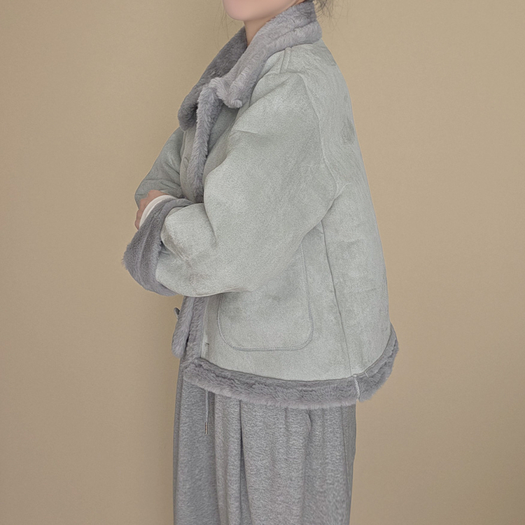 ボタンファーハーフムスタンジャケット BLUE