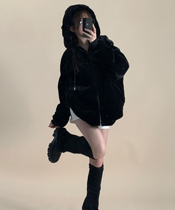 オーバーフィットフードファージャンパー BLACK