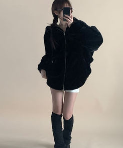 オーバーフィットフードファージャンパー BLACK