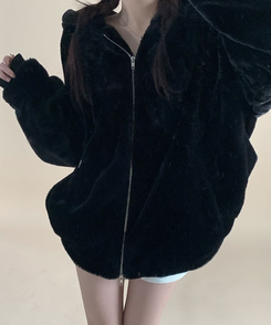 オーバーフィットフードファージャンパー BLACK