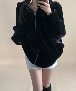 オーバーフィットフードファージャンパー BLACK