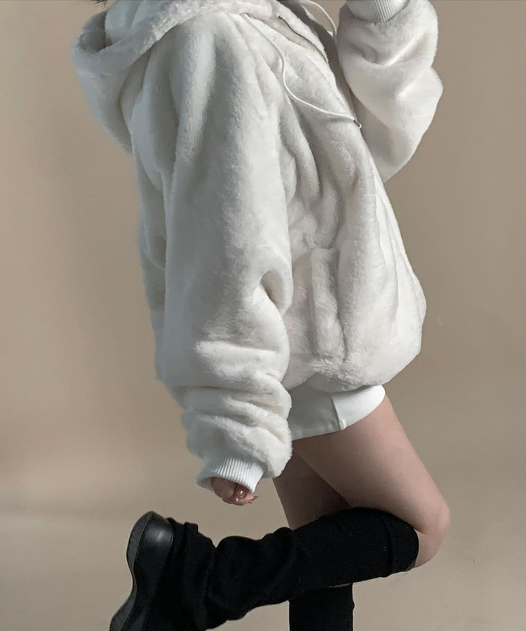 オーバーフィットフードファージャンパー IVORY