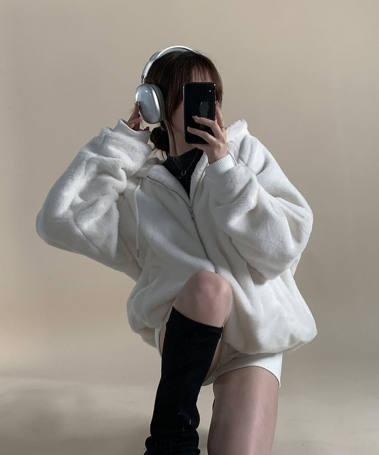 オーバーフィットフードファージャンパー IVORY