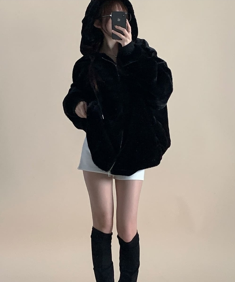 オーバーフィットフードファージャンパー BLACK