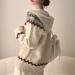 ノルディックフードニットカーディガン IVORY