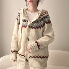 ノルディックフードニットカーディガン IVORY