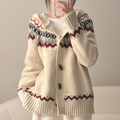 ノルディックフードニットカーディガン IVORY