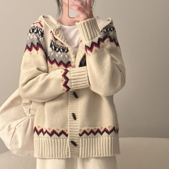 ノルディックフードニットカーディガン IVORY