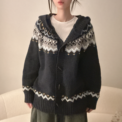 ノルディックフードニットカーディガン NAVY