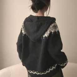 ノルディックフードニットカーディガン NAVY