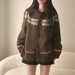 ノルディックフードニットカーディガン BROWN