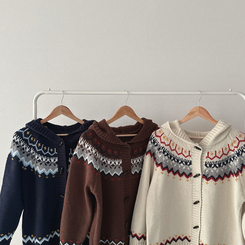 ノルディックフードニットカーディガン