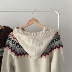 ノルディックフードニットカーディガン