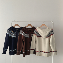 ノルディックフードニットカーディガン