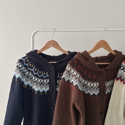 ノルディックフードニットカーディガン