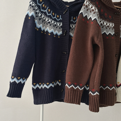 ノルディックフードニットカーディガン