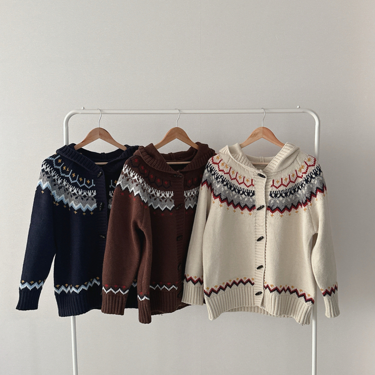 ノルディックフードニットカーディガン