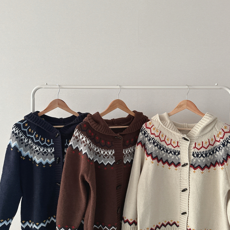 ノルディックフードニットカーディガン