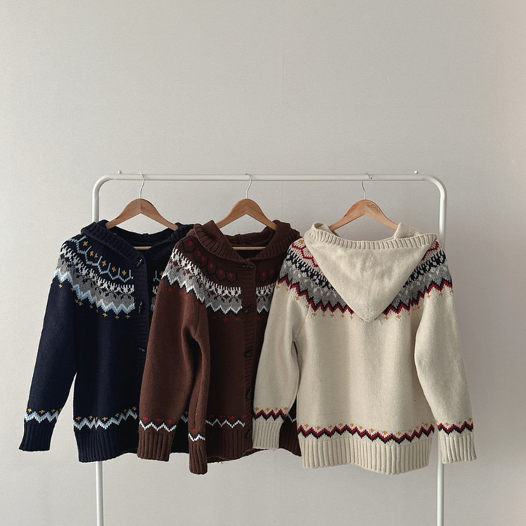 ノルディックフードニットカーディガン