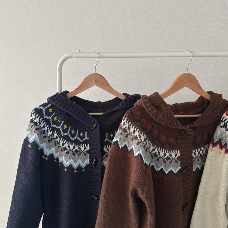 ノルディックフードニットカーディガン